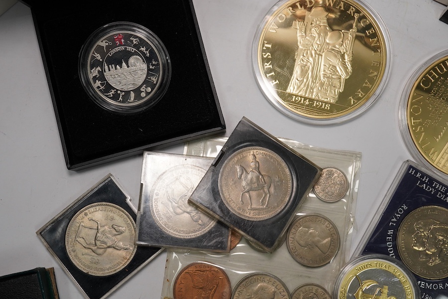British coins, QEII, commemorative coins including London 2012 Olympic £5 silver proof piedfort coin